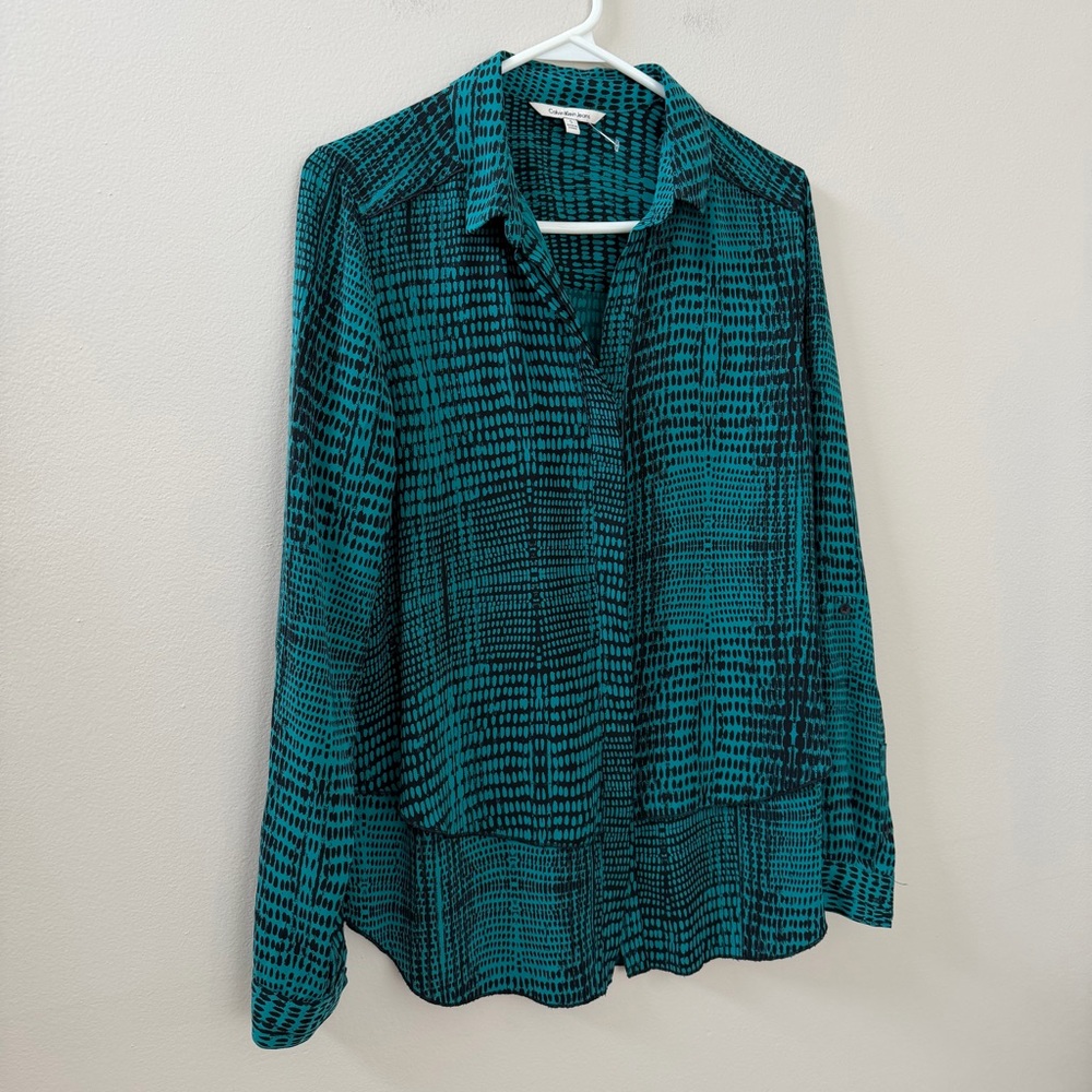 Calvin Klein Teal & Black Long Sleeve Button Down Shirt, Sz S - Picture 5 of 11
